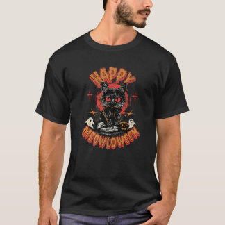 Camiseta Feliz Meowloween Costume Feline Cat Aluga Hallowee