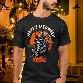 Camiseta Feliz Meowoentre Spooky Grim Reaper Cat Halloween