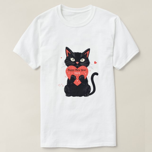Camiseta Feliz mew ano 2025 gato engraçado ano novo (Frente do Design)