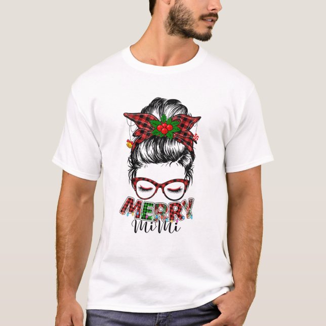Camiseta Feliz Mini Natal Mulheres Buffalo Xadrez Leopardo  (Frente)