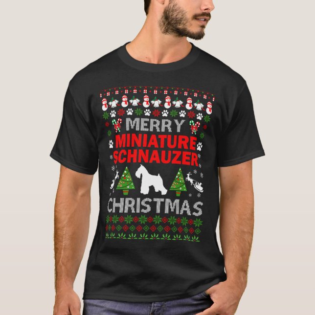 Camiseta Feliz Miniatura Cachorro de Natal Feio (Frente)