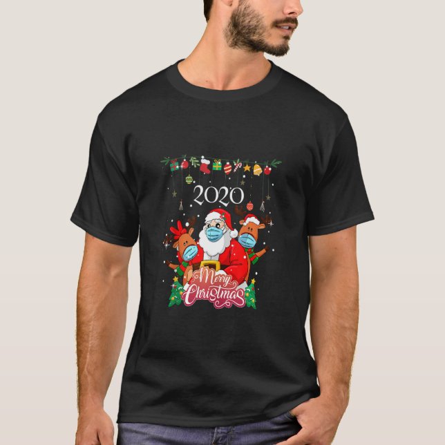 Camiseta Feliz Natal 2020 - Papais noeis & Reindeer Mask Pa (Frente)
