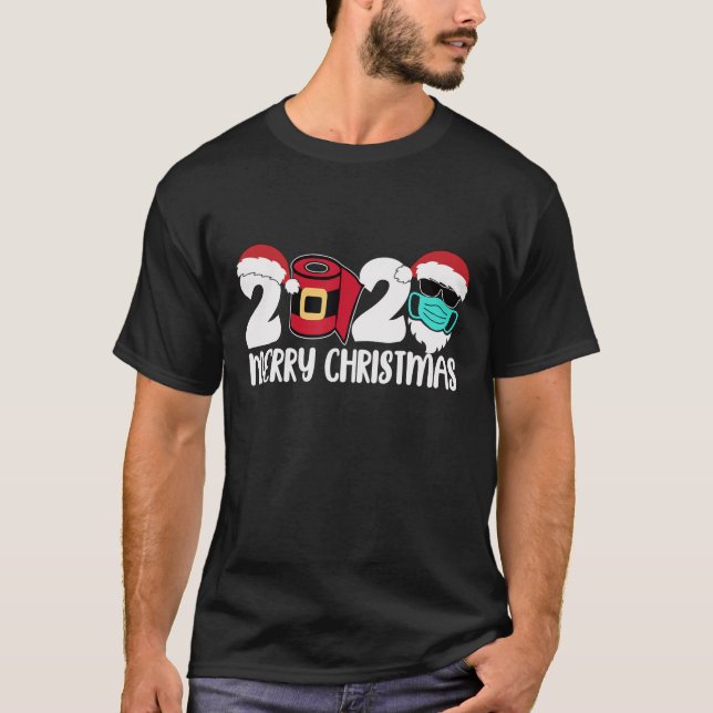 Camiseta Feliz Natal 2020 Quarentena Papais noeis De Natal  (Frente)