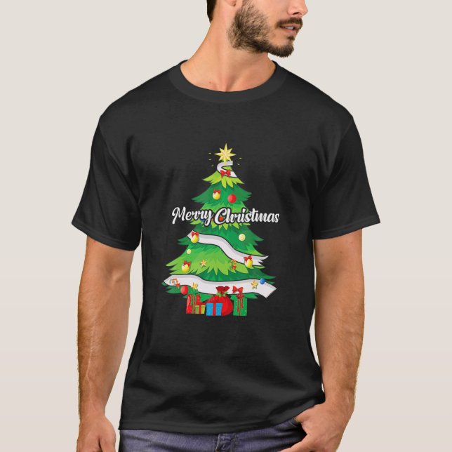 Camiseta Feliz Natal 2021 Homens do Ornamento das Árvores M (Frente)