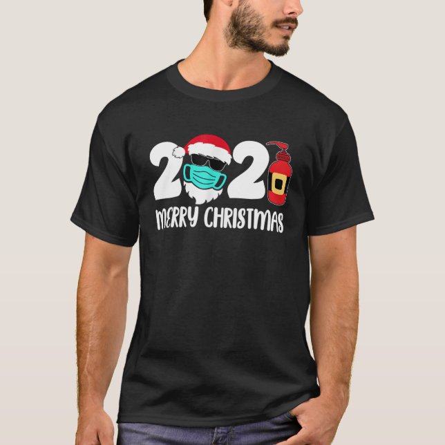 Camiseta Feliz Natal 2021 Papais noeis Vestindo Quarentena  (Frente)