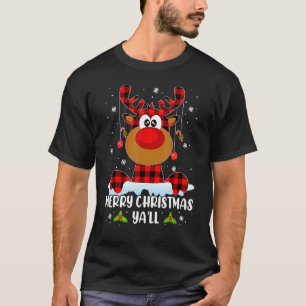 Camiseta Feliz Natal a Todos Búfalo Xadrez Vermelho Rena S
