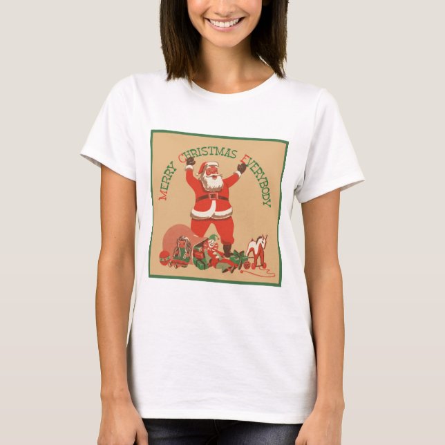 Camiseta Feliz Natal a todos! Vintage Santa Claus (Frente)