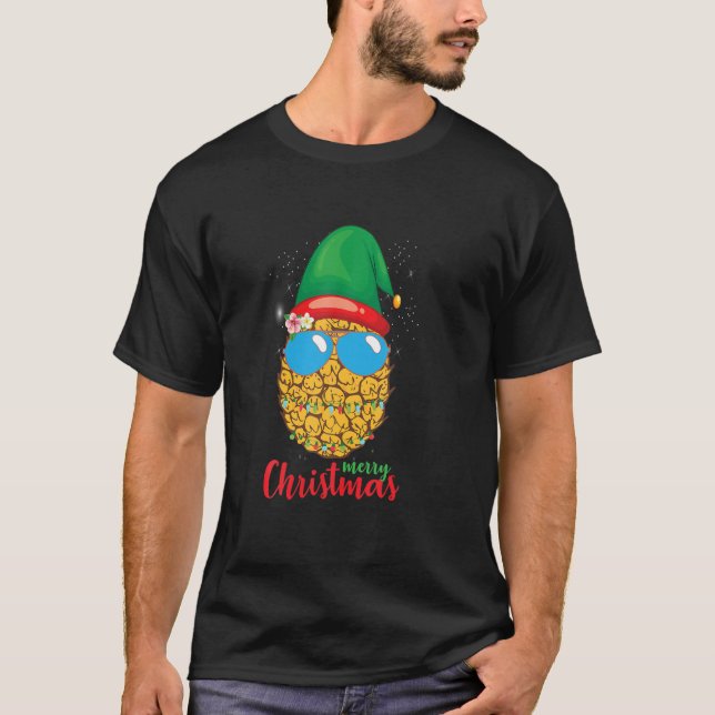 Camiseta Feliz Natal Abacaxi Santa Hat Ligeiro Xm (Frente)