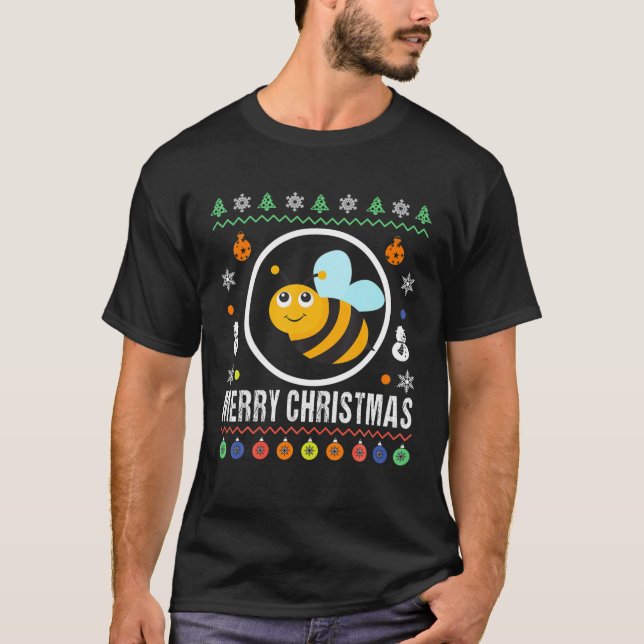 Camiseta Feliz Natal Abelha Feia Doce Doce Knit Natal (Frente)