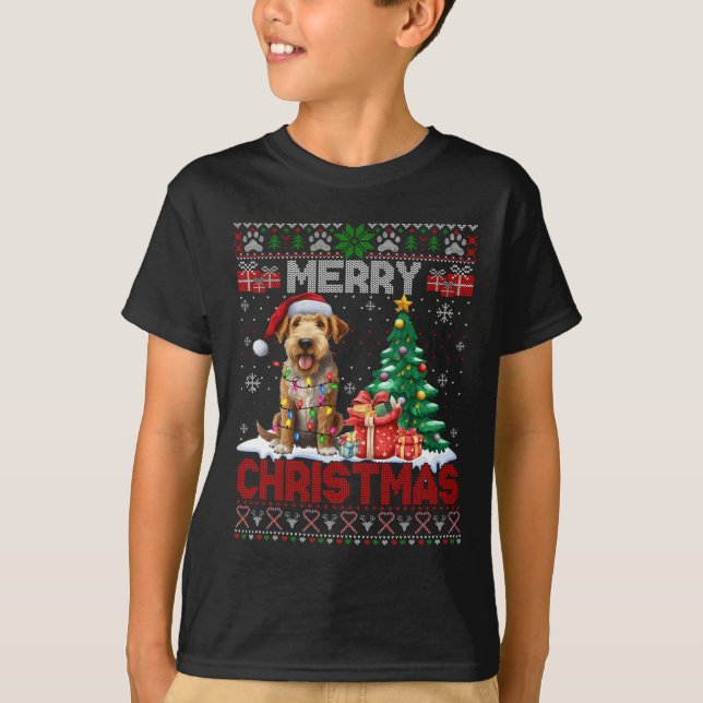 Camiseta Feliz Natal Airedale Terrier Dog Lover Ugly Xm (Frente)