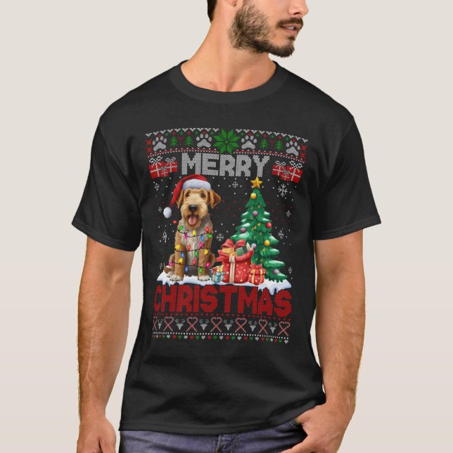 Camiseta Feliz Natal Airedale Terrier Dog Lover Ugly Xm (Frente)