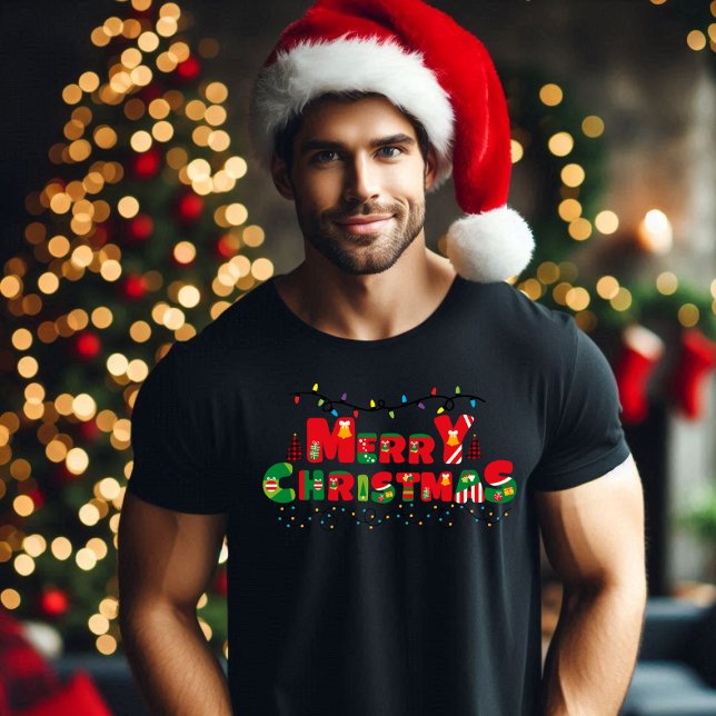 Camiseta Feliz Natal: Alegria Iluminada na Tipografia (Criador carregado)