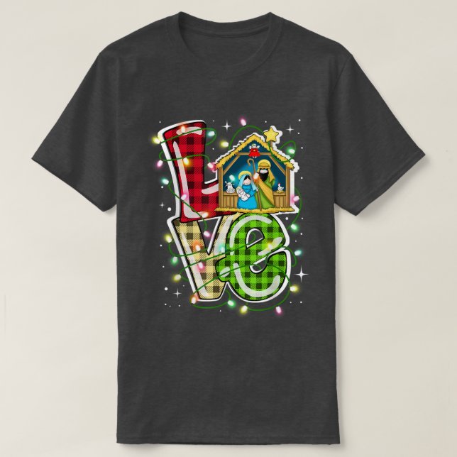 Camiseta Feliz Natal Amor Natividade Laurie Furnell XMas (Frente do Design)