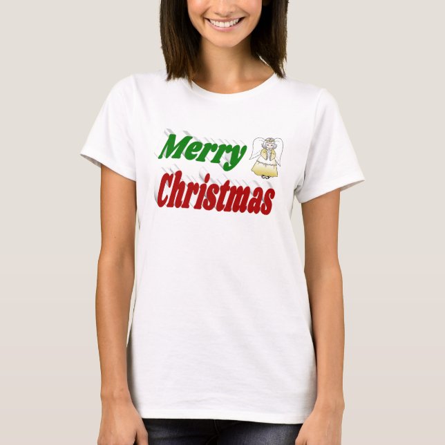 Camiseta Feliz Natal Angel verde 3d (Frente)
