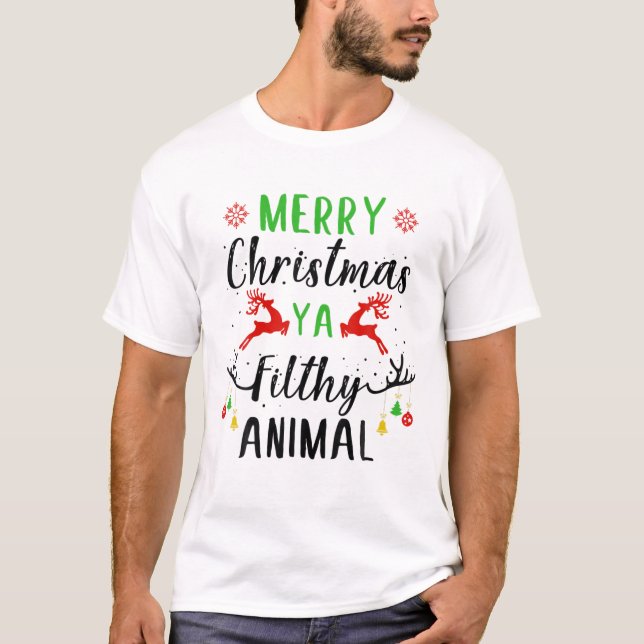 Camiseta Feliz Natal Animal Sujo Ya Funny Family Paja (Frente)