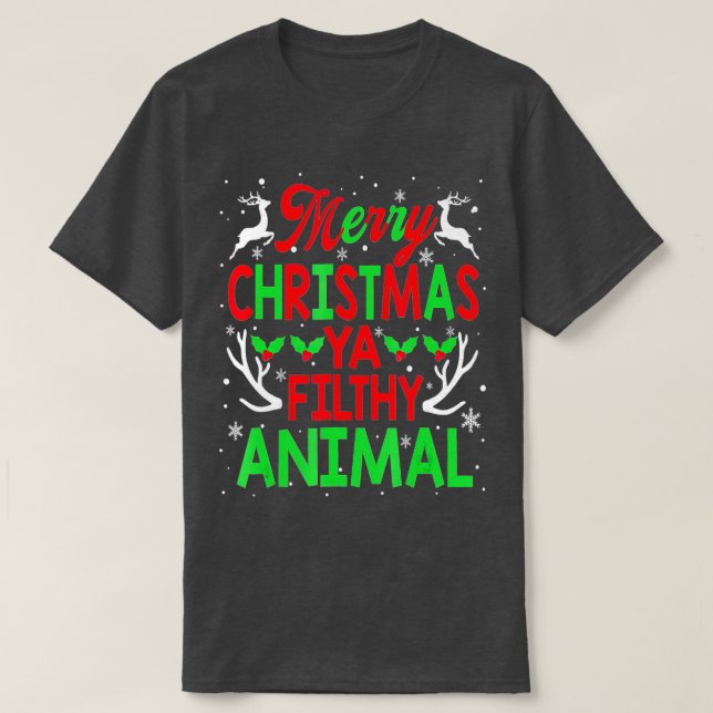 Camiseta Feliz Natal Animal Sujo Ya Men Mulheres Crianças (Frente do Design)