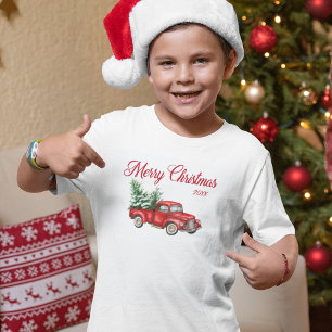 Camiseta Feliz Natal Ano Vintage Caminhão Vermelho