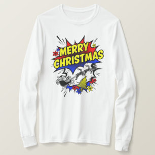 Camiseta Feliz Natal ao Estilo Pop Art de Quadrinhos