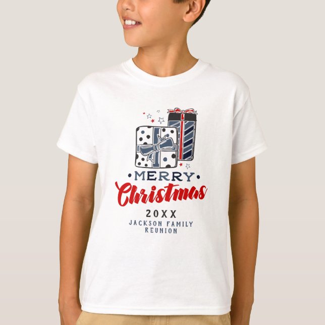 Camiseta Feliz Natal Apresenta Texto Personalizado Vermelho (Frente)