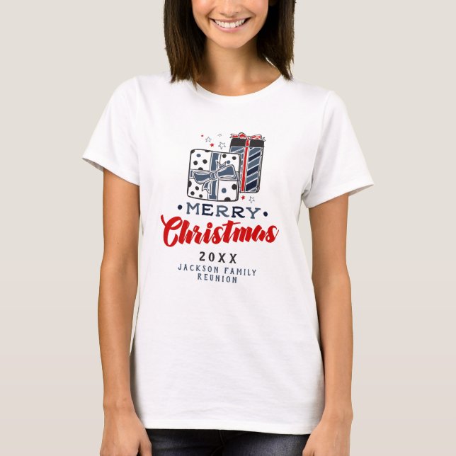 Camiseta Feliz Natal Apresenta Texto Personalizado Vermelho (Frente)