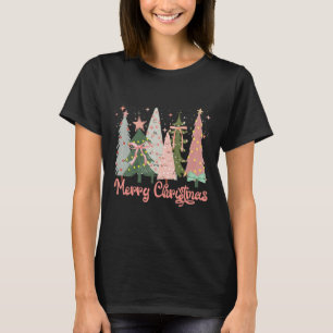 Camiseta Feliz Natal Árvore Boho Xmas Meninas Rosa Mulheres