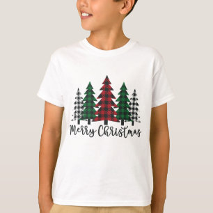 Camiseta Feliz Natal Árvore Buffalo Xadrez Vermelha Verde