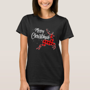 Camiseta Feliz Natal Árvore Buffalo Xadrez Vermelha Verde