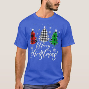 Camiseta Feliz Natal Árvore Buffalo Xadrez Vermelha Verde
