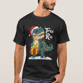 Camiseta Feliz Natal Árvore de Dinossauro Rex Pajamas Xmas