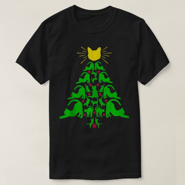 Camiseta Feliz Natal Árvore de Natal Feliz Amor De Gato (Frente do Design)