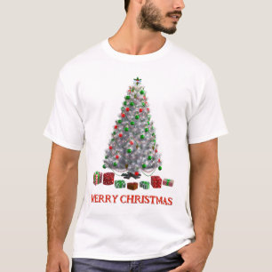 Camiseta Feliz Natal. Árvore (design 6) com presentes