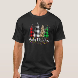 Camiseta Feliz Natal Árvore Leopard Buffalo Xadrez Red Whi