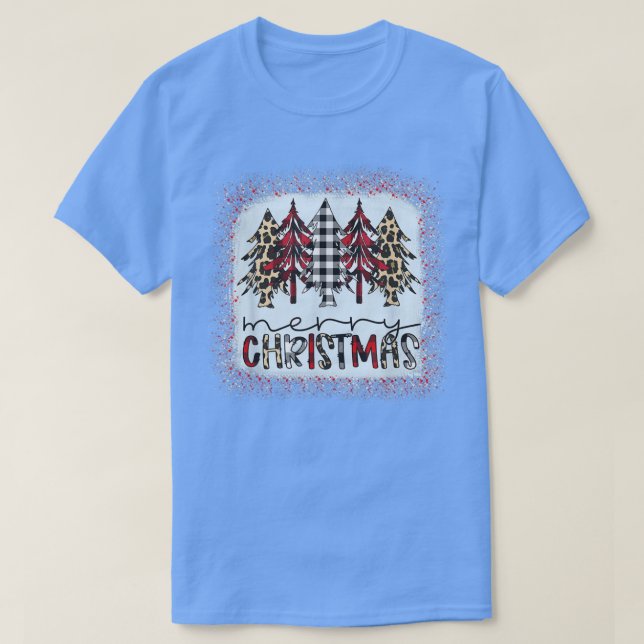 Camiseta Feliz Natal Árvore Leopard Xadrez de Buffalo Re (Frente do Design)
