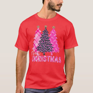 Camiseta Feliz Natal Árvore Rosa Xadrez de Buffalo e Leopar
