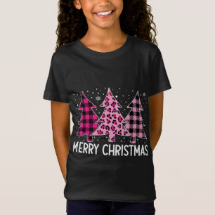 Camiseta Feliz Natal Árvore Rosa Xadrez de Buffalo e Leopar