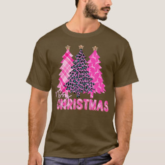 Camiseta Feliz Natal Árvore Rosa Xadrez de Buffalo e Leopar