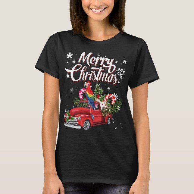 Camiseta Feliz Natal Árvore Vermelha de Caminhão Papais noe (Frente)