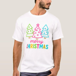 Camiseta Feliz Natal Árvores Coloridas Feriado Bonito