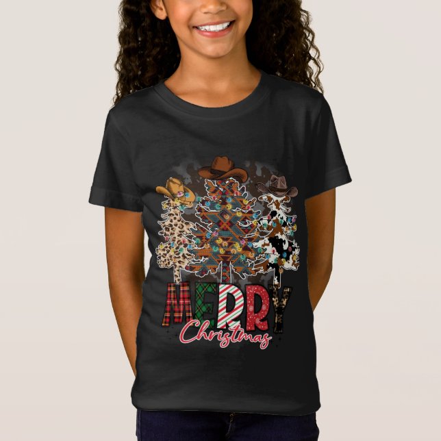 Camiseta Feliz Natal Árvores Ocidentais Xadrez de Búfalo do (Frente)