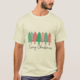 Camiseta Feliz Natal - Árvores Padradas Coloridas