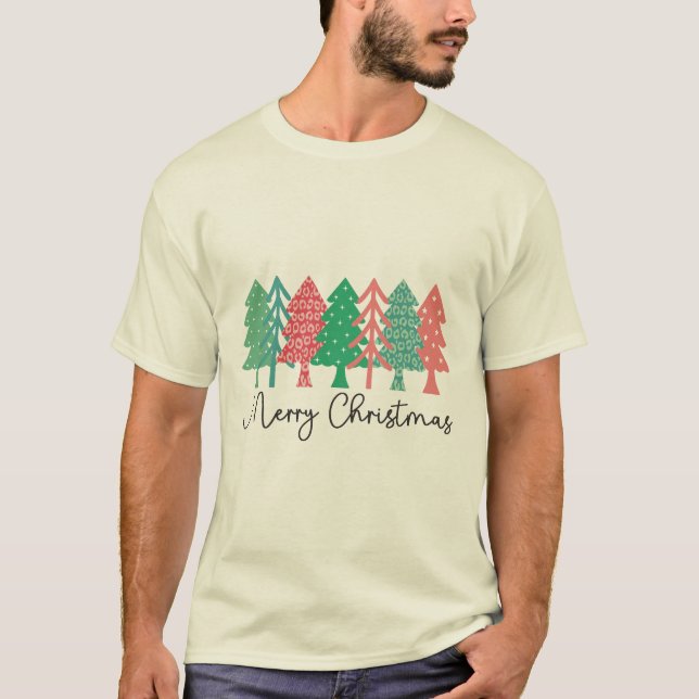 Camiseta Feliz Natal - Árvores Padradas Coloridas (Frente)