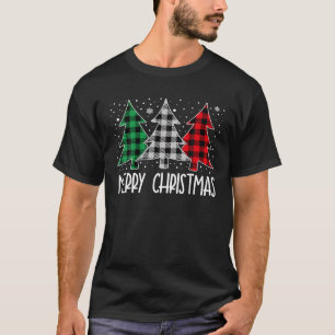 Camiseta Feliz Natal Árvores Vermelhas Xadrez de Buffalo Ve