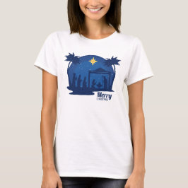 Camiseta Feliz Natal Azul Natividade