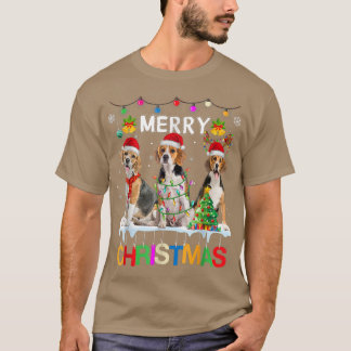 Camiseta Feliz Natal Beagle Santa Hat Luzes de Natal Engraç