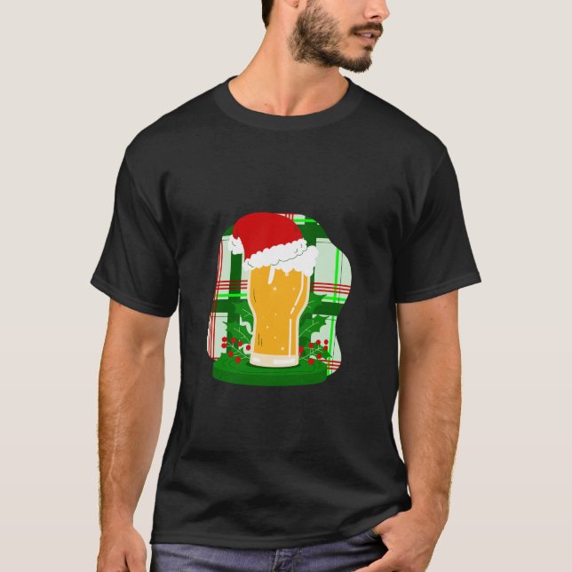 Camiseta Feliz Natal Beer Papai Noel Holly Xadrez Engraçado (Frente)