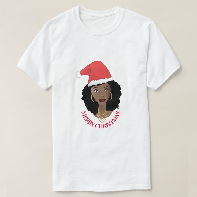 Camiseta Feliz Natal, Beleza Natural do Cabelo (Frente do Design)