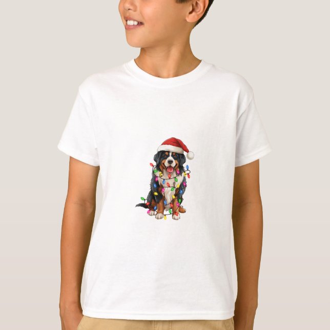 Camiseta Feliz Natal Bernese Mountain Dog Santa Hat (Frente)