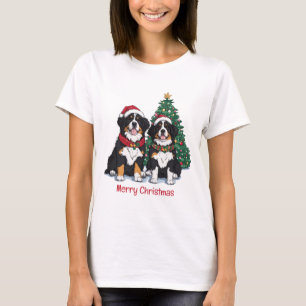Camiseta Feliz Natal Bernese Mountain Dogs