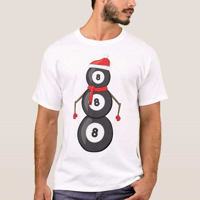 Camiseta Feliz Natal Billiard Balls Snowman (Frente)