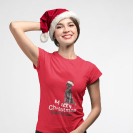 Camiseta Feliz Natal Black Labrador Dog Santa Hat T-Shi